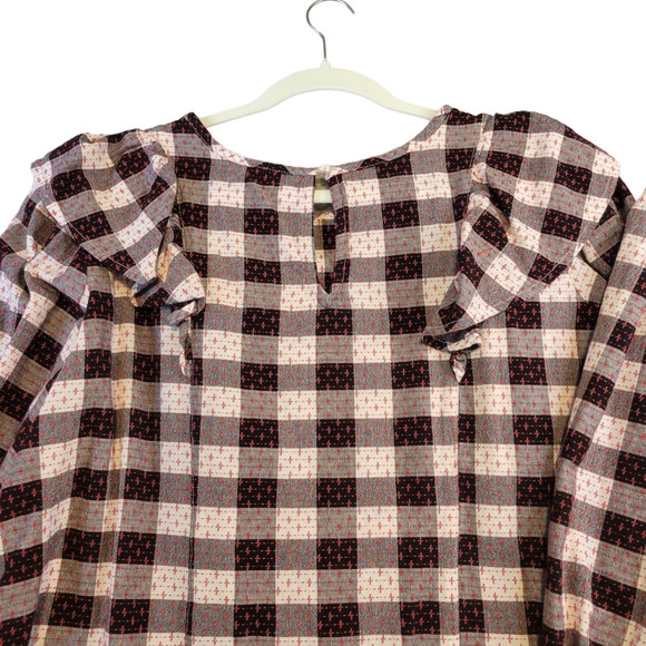 EUC | Terra & Sky | Checkered Ruffle Shoulder Top | 1X - Picture 7 of 10